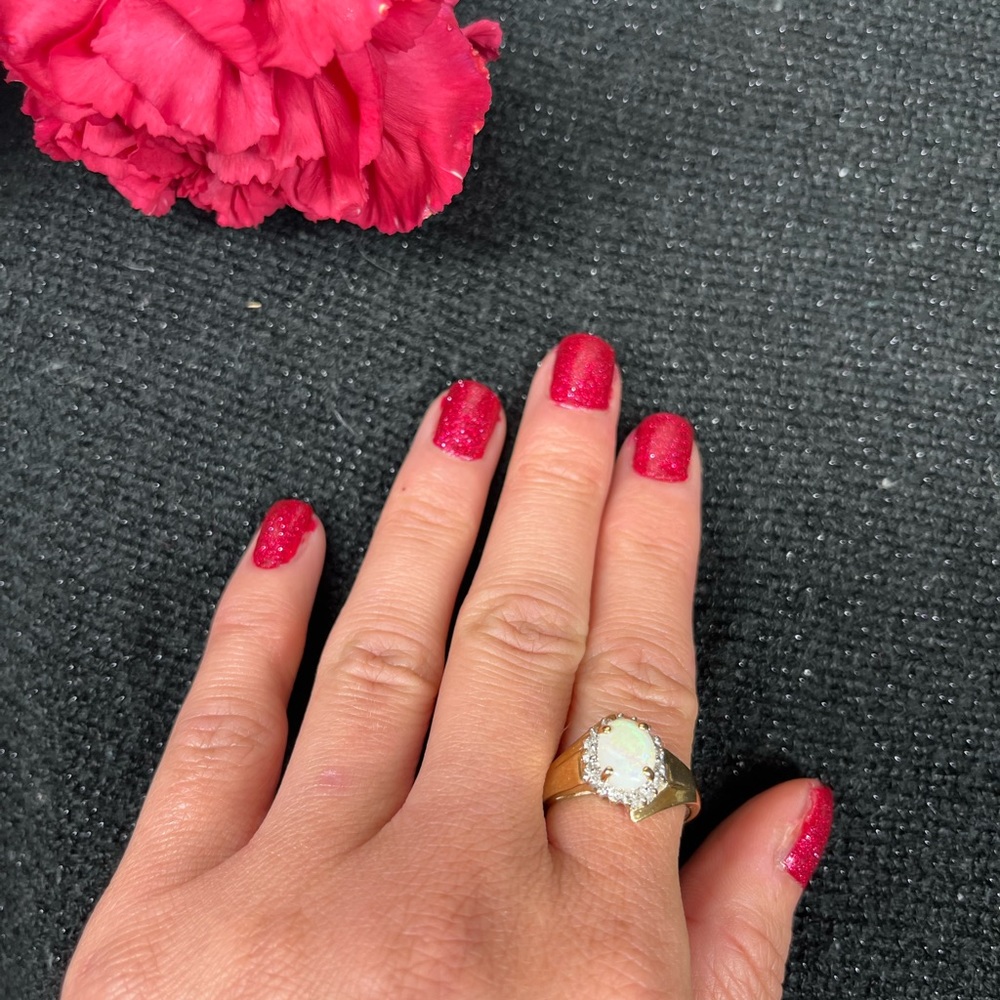 Genuine 14 Karat Gold Opal and Diamond Ring - Picture 15 of 16